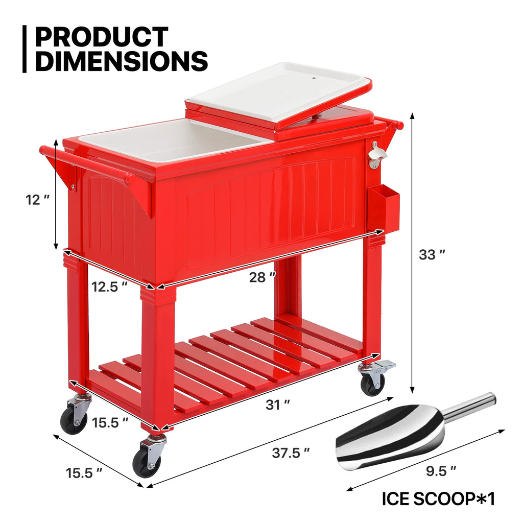 Portable Rolling Cooler Ice Chest with Wheels and Ice Scoop, Red C42688