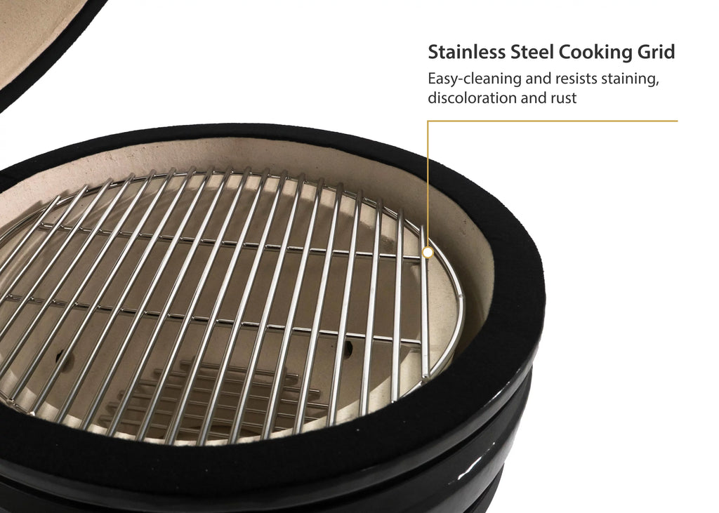 9.8-inch Ceramic Charcoal BBQ Grill with Thermometer and Stainless Steel Grate K66274