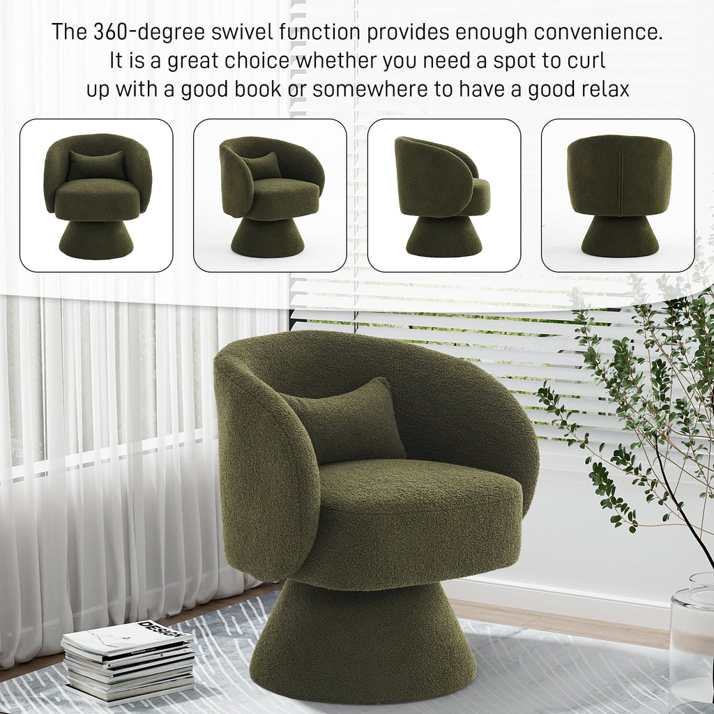 Set of 2 Teddy Fabric Swivel Barrel Chairs with Pillow Q9763