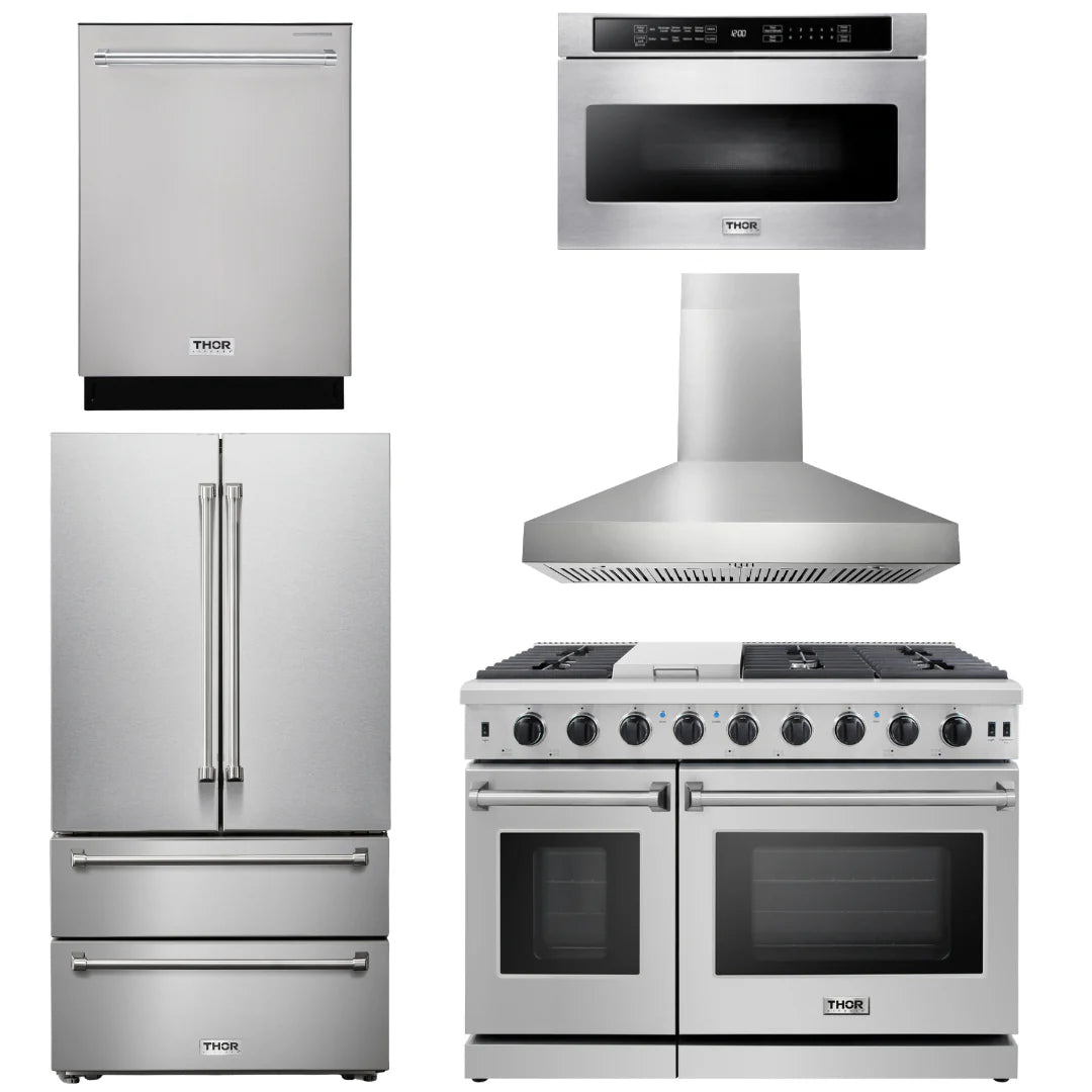 48 Gas Range, Range Hood, Dishwasher, Refrigerator, Microwave E394172