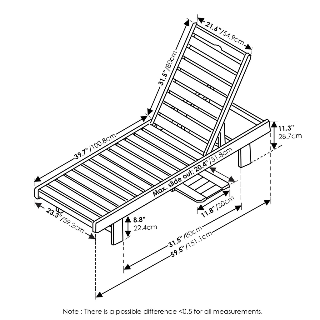 Natural Hardwood Outdoor Sun Lounger with Tray J83718