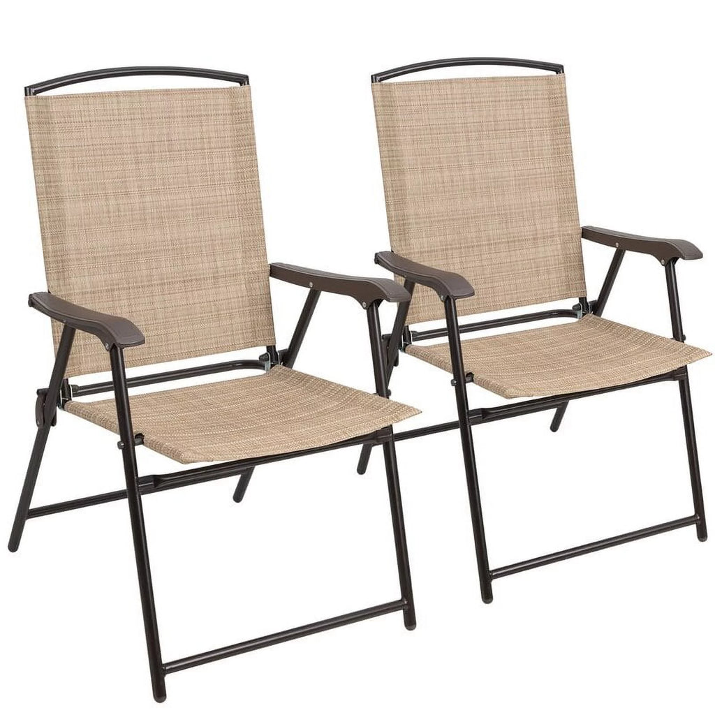 Beige 2 Pieces Patio Folding Chairs Textilene Chair Set I24157