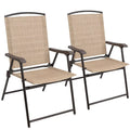 Beige 2 Pieces Patio Folding Chairs Textilene Chair Set I24157