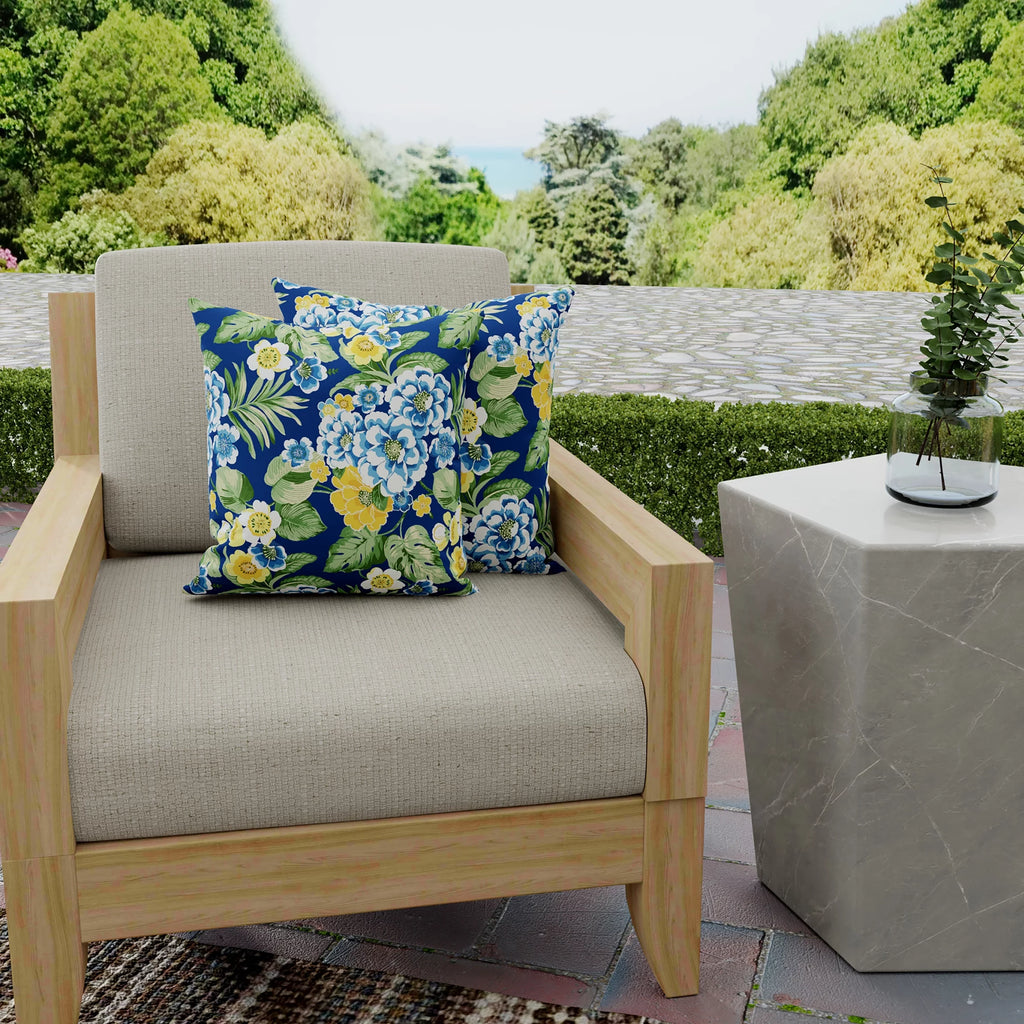 Lapis Blue Floral Square Outdoor Throw Pillow 2 Pack P5211