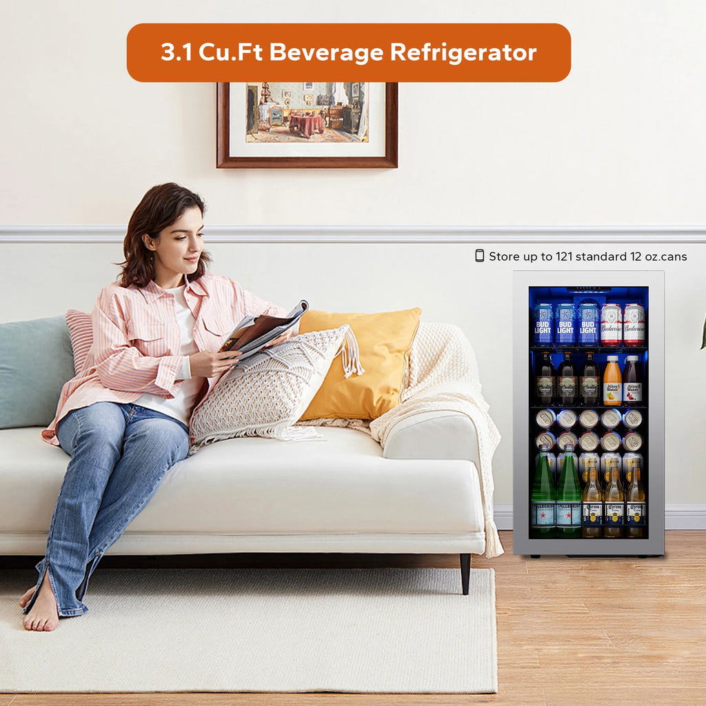 Freestanding Beverage Refrigerator Cooler, 242 Can Mini Fridge with Glass Door, 2 Pack B496