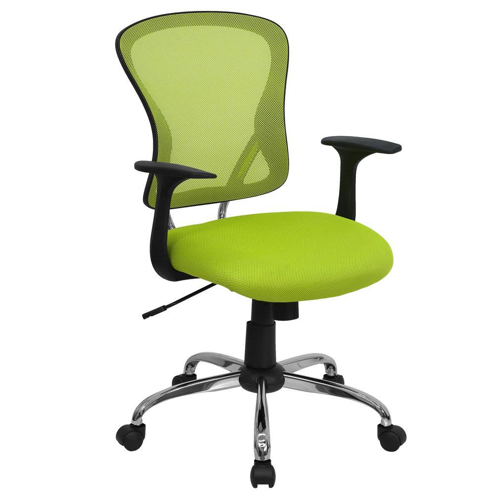 Green Mesh Swivel Task Office Chair with Chrome Base and Arms E801