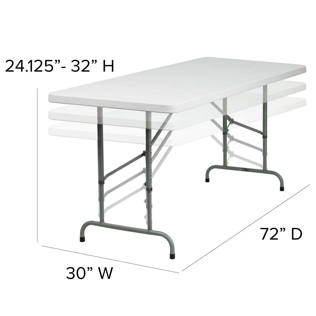 6-Foot Height Adjustable Granite White Plastic Folding Table C44662