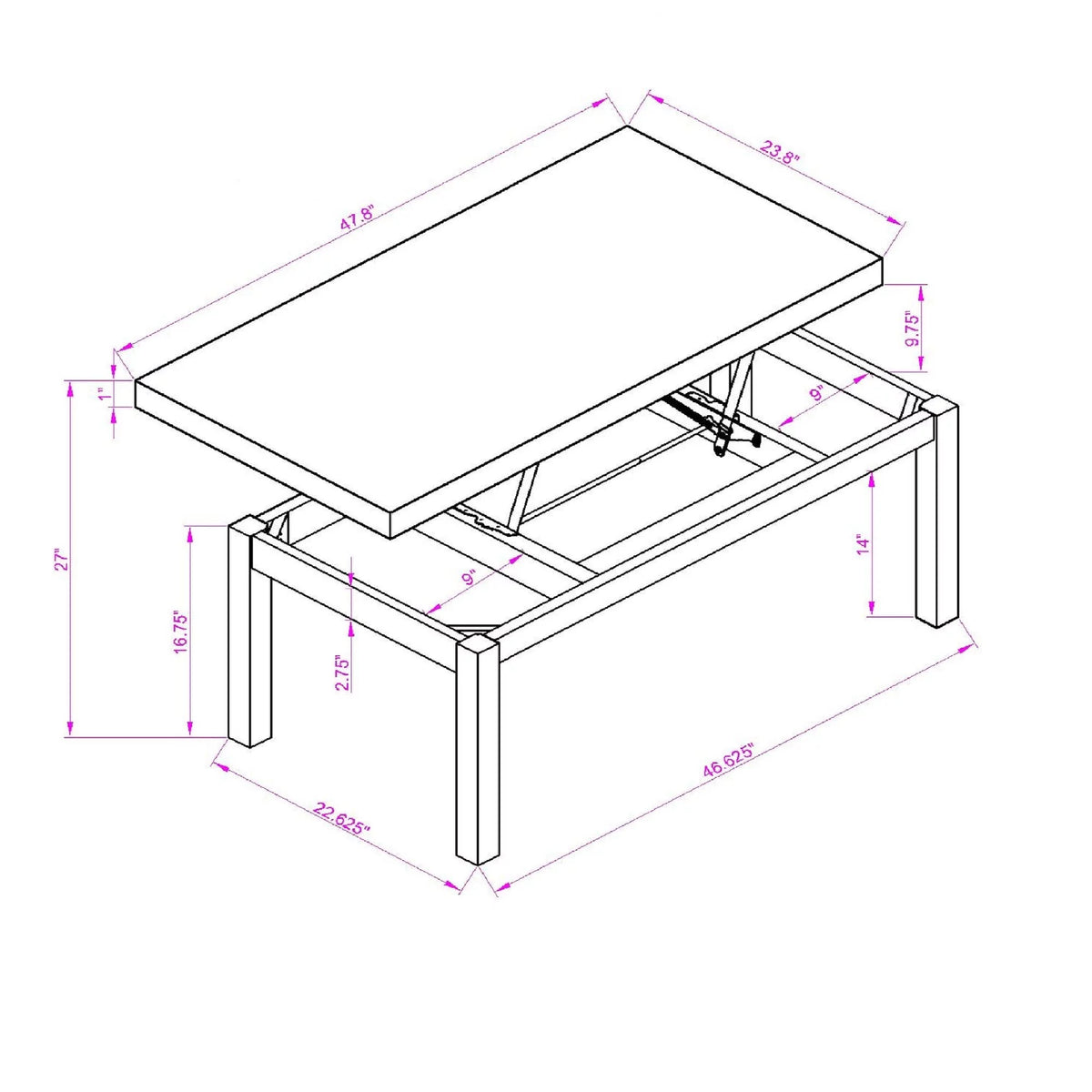 Lift Top Coffee Table with Hidden Storage Black B4636