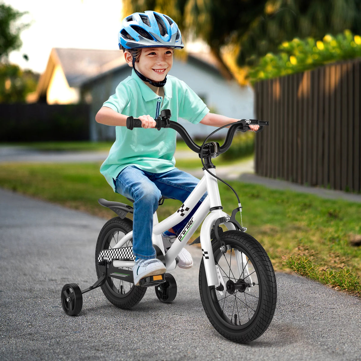White Kid's Bike with Training Wheels and Basket C9228