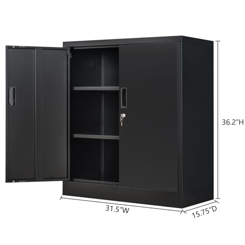 Metal Storage Cabinet with Locking Doors and 2 Drawers, White B159