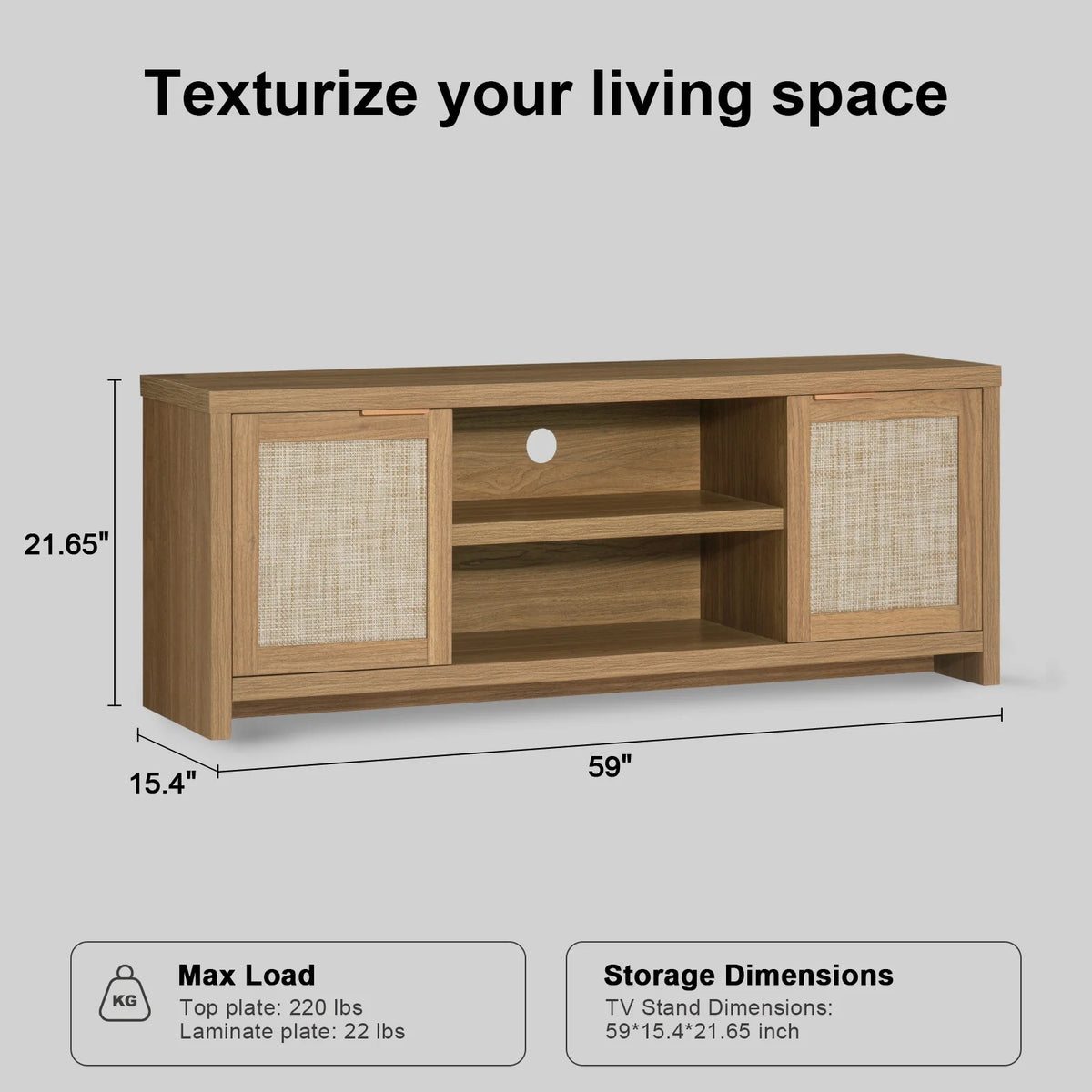 Farmhouse Rattan TV Stand, Weathered Oak U993