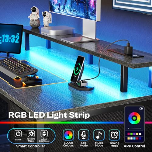 47 inch Computer Desk with 4 Drawers, LED Lights & Power Outlets, Black G471252