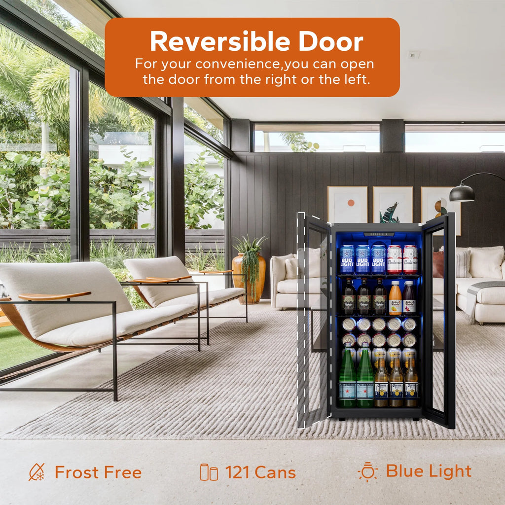 Freestanding Beverage Refrigerator Cooler, 242 Can Mini Fridge with Glass Door, 2 Pack B496