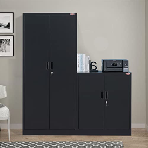 Metal Storage Cabinet with Locking Doors and 2 Drawers, White B159