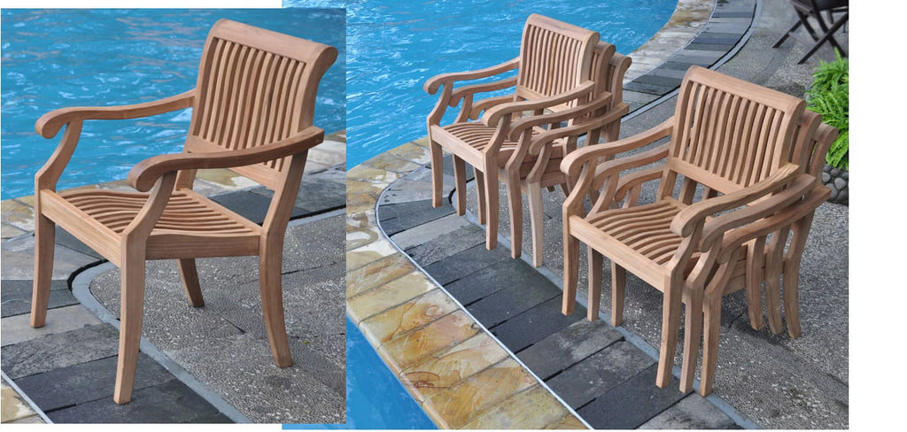 8 Seater 9 Pc Teak Dining Set with Oval Table and 8 Stacking Arm Chairs M23938