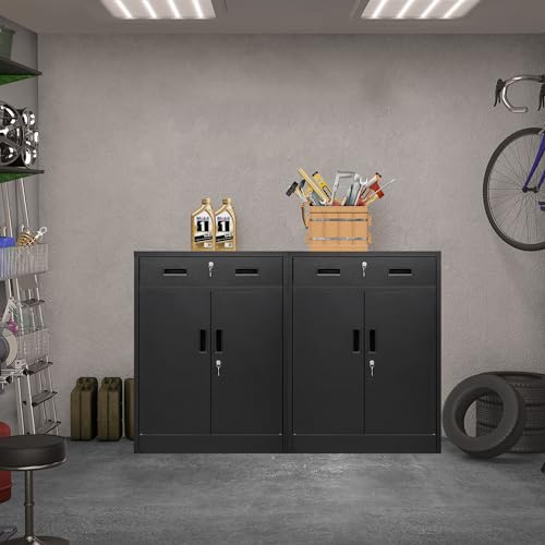 Metal Storage Cabinet with Locking Doors and 2 Drawers, White B159