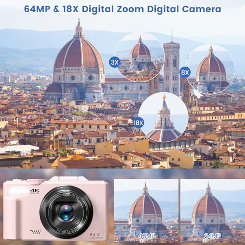 4K 64MP Compact Digital Camera with 18X Digital Zoom B854