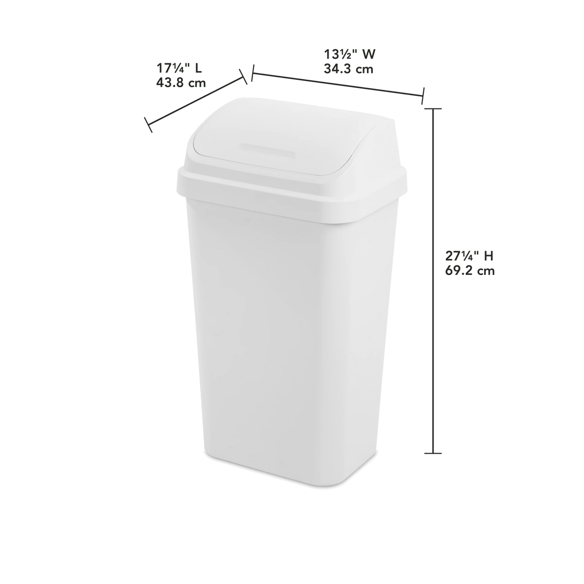 13 Gallon Black Plastic Swing Top Trash Can L2416