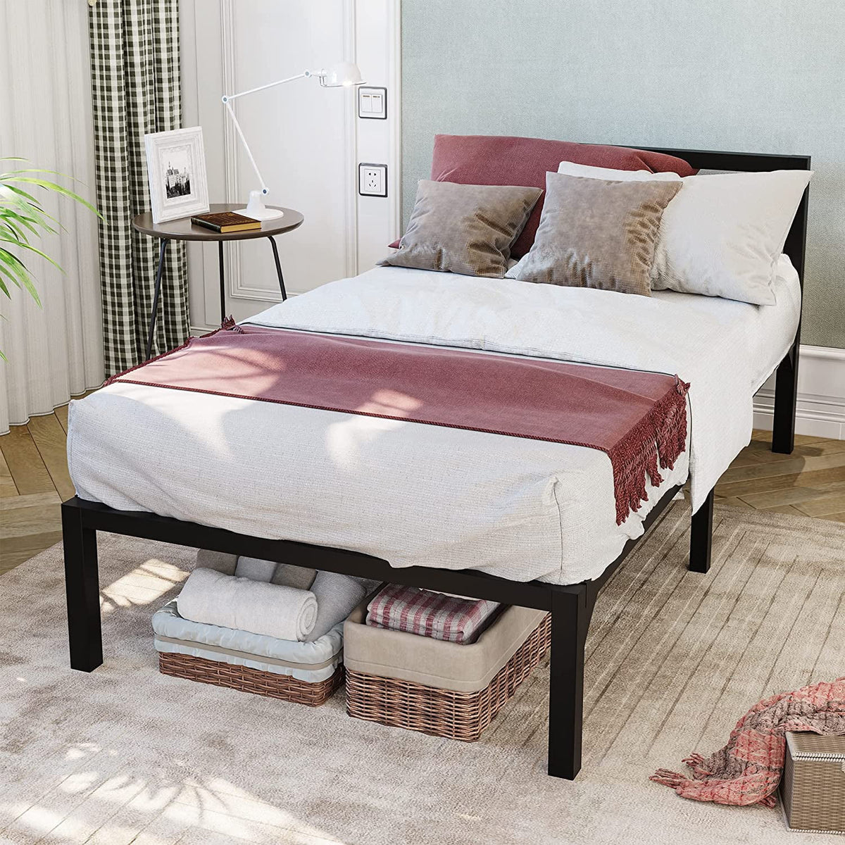 Twin Size Black Metal Bed Frame with Headboard G787
