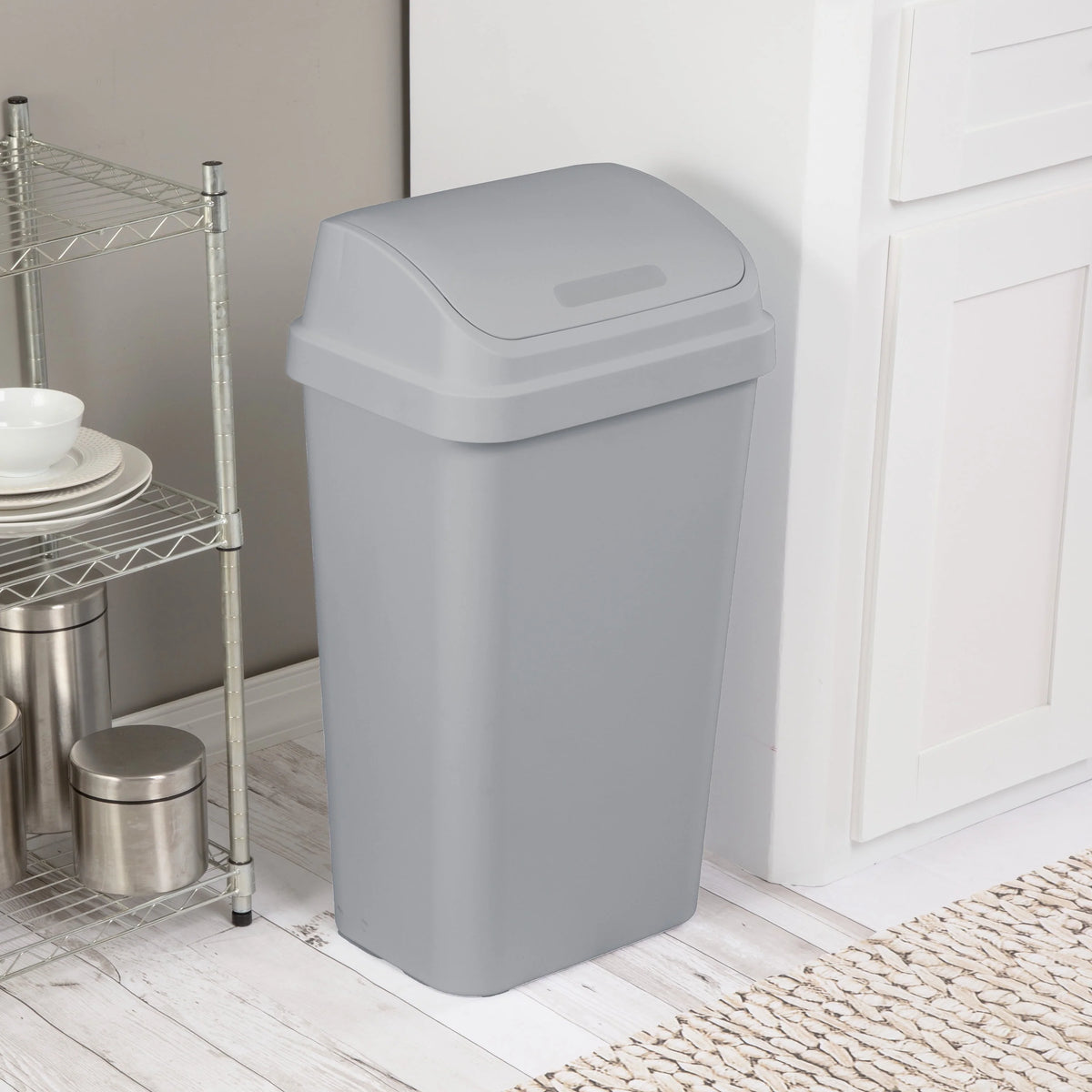 13 Gallon Black Plastic Swing Top Trash Can L2416