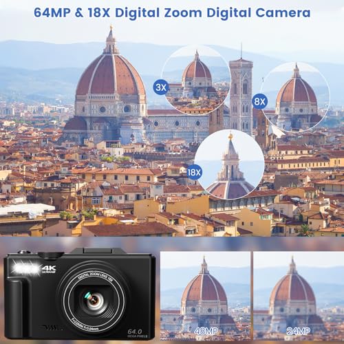 4K 64MP Compact Digital Camera with 18X Digital Zoom B854