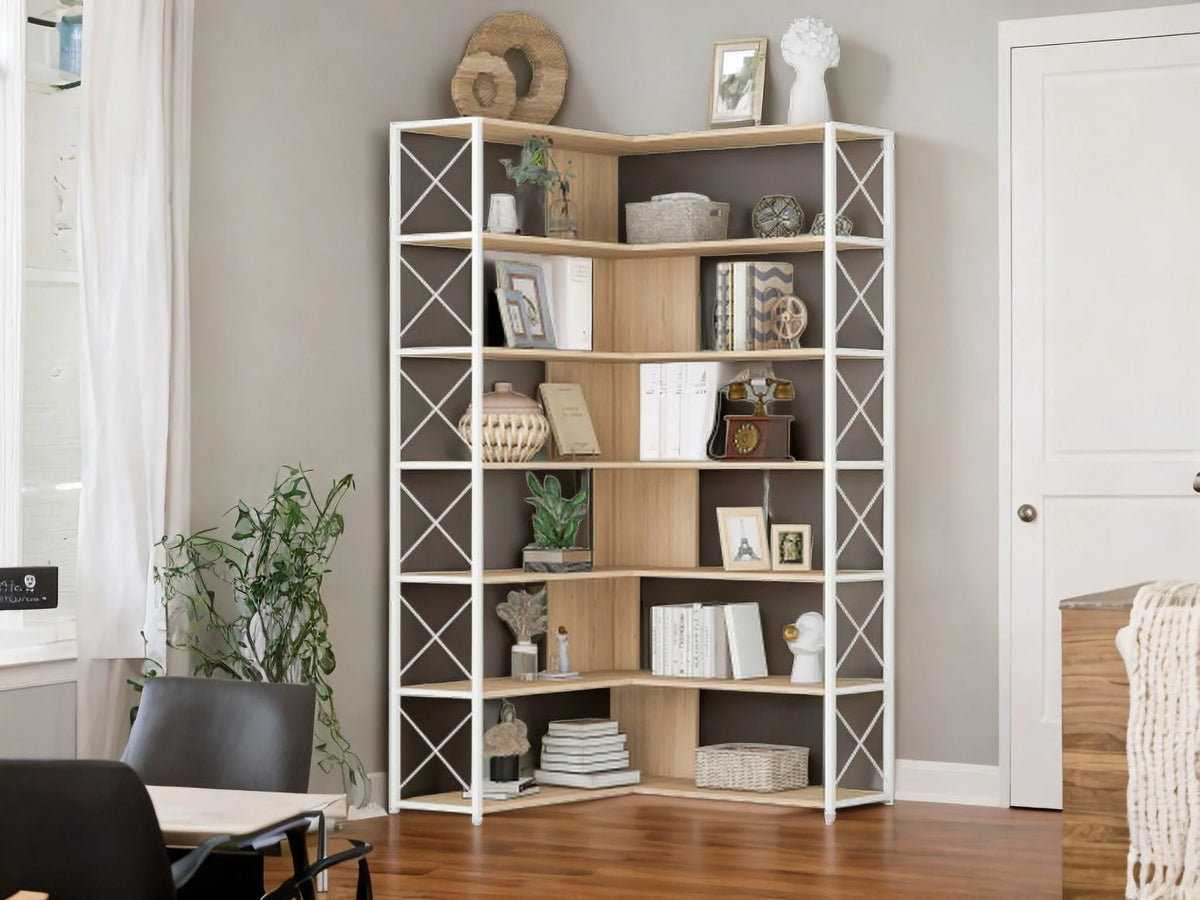 L-Shaped 7-Tier Bookshelf with Metal Frame C241