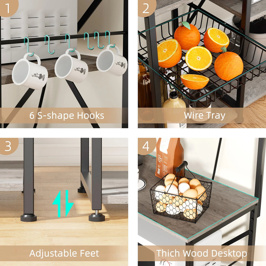 6 Tier Kitchen Bakers Rack with Power Outlet P2319