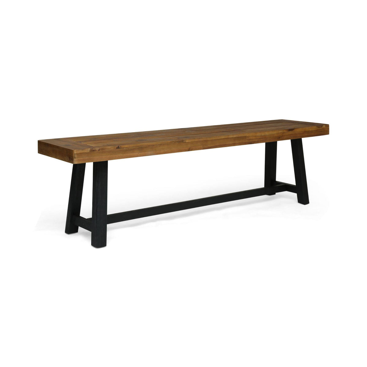 Teak Brown and Black Wood Outdoor Bench M77665
