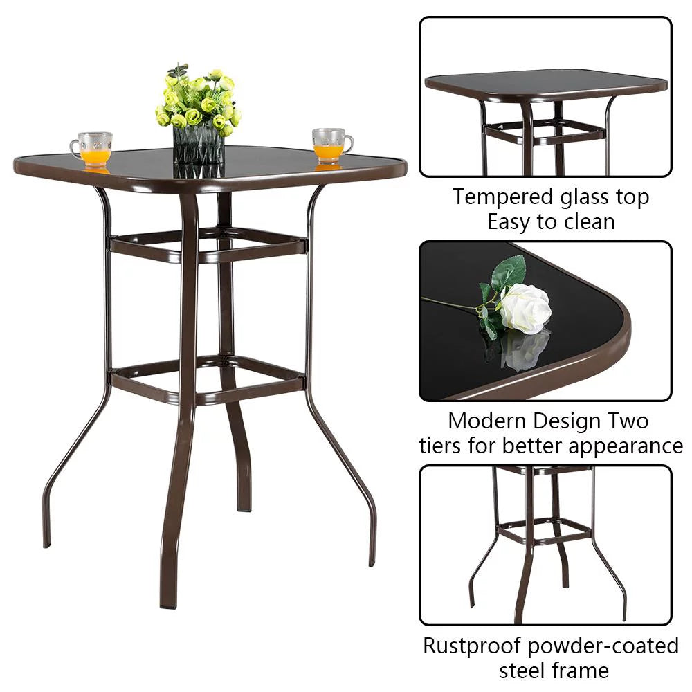 Square Glass 32" x 40" Dining Table Brown J83968