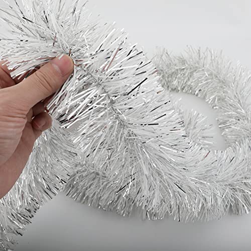 25 ft Silver & White Tinsel Twist Garland V390