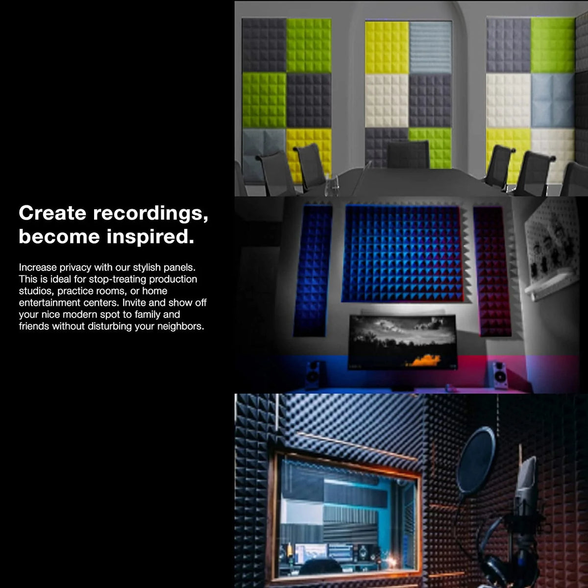 Black 12 Pack Acoustic Foam Panels Q313