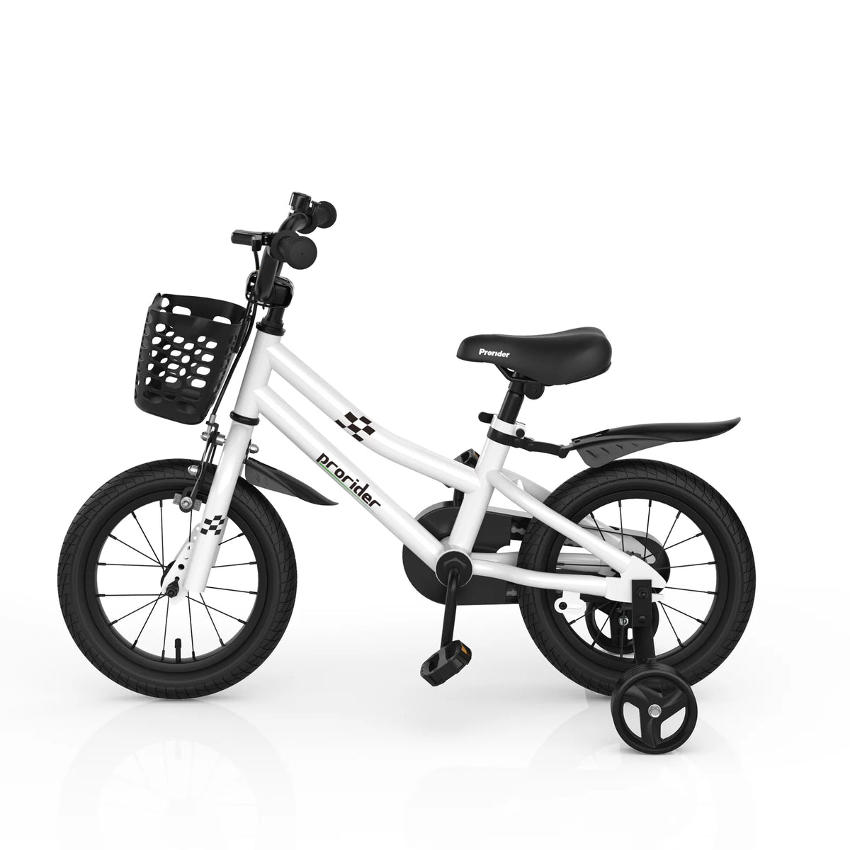 White Kid's Bike with Training Wheels and Basket C9228