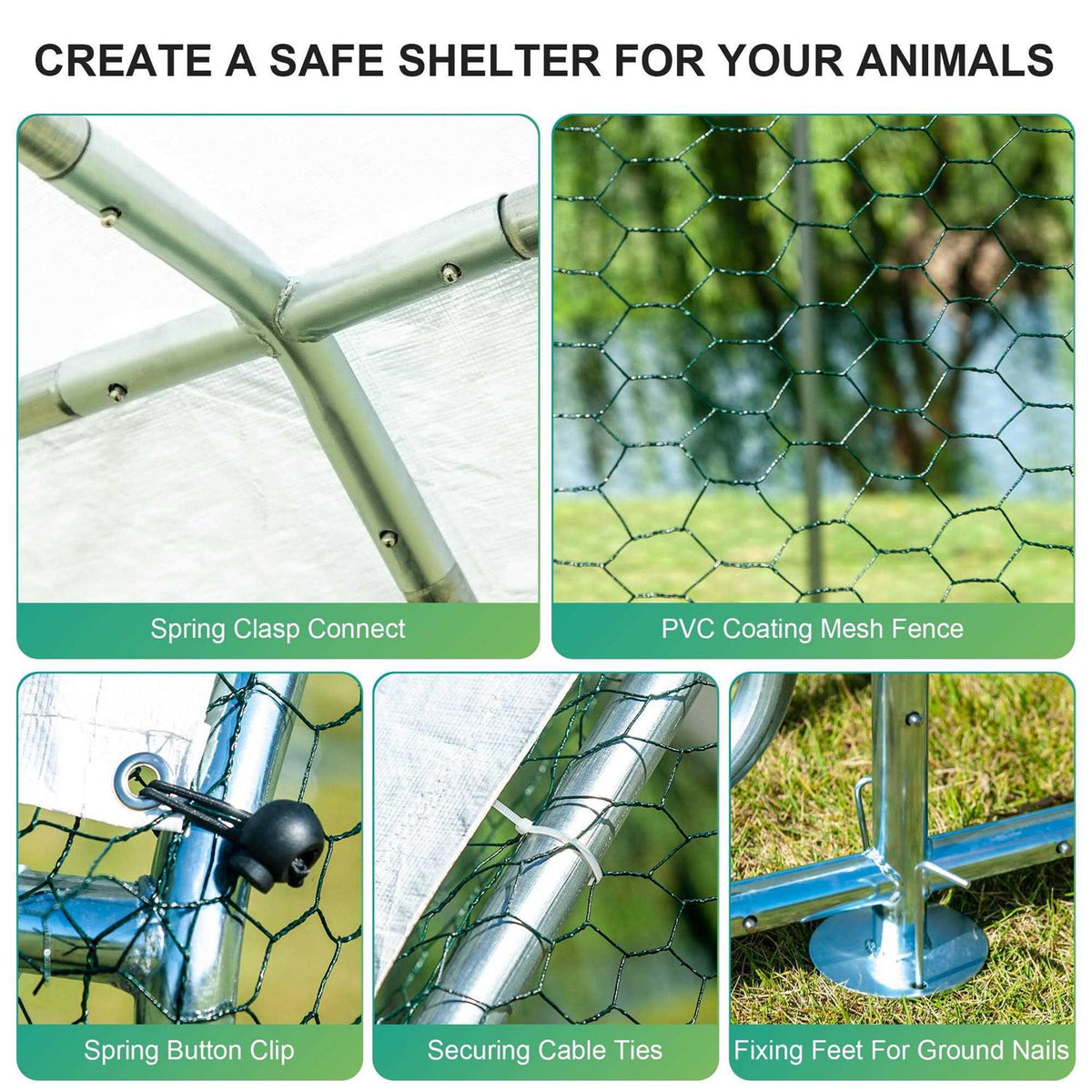 Large Metal Chicken Coop with Waterproof Cover E8331