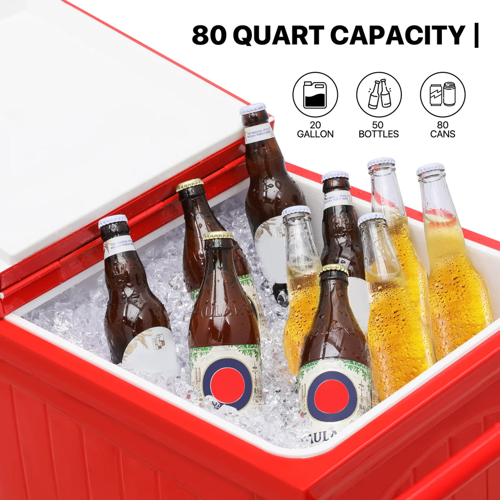Portable Rolling Cooler Ice Chest with Wheels and Ice Scoop, Red C42688