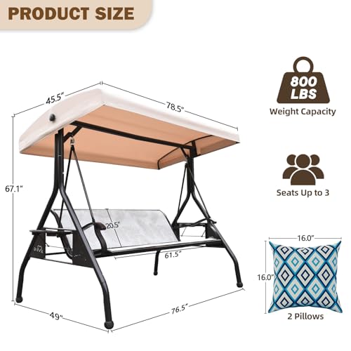 3 Person Patio Swing with Adjustable Canopy O8451