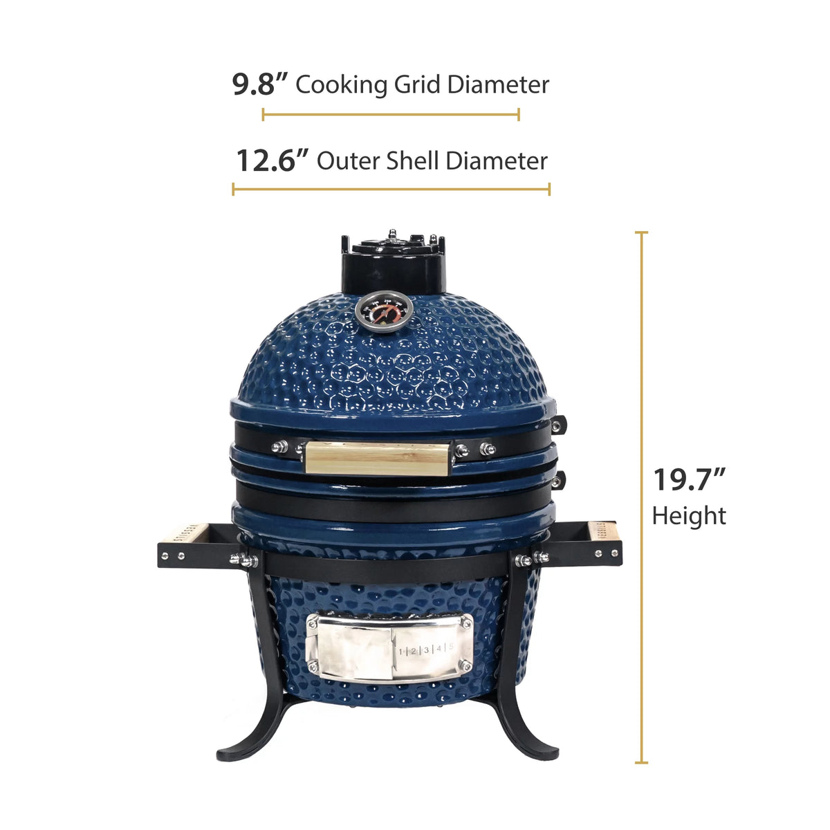 9.8-inch Ceramic Charcoal BBQ Grill with Thermometer and Stainless Steel Grate K66274