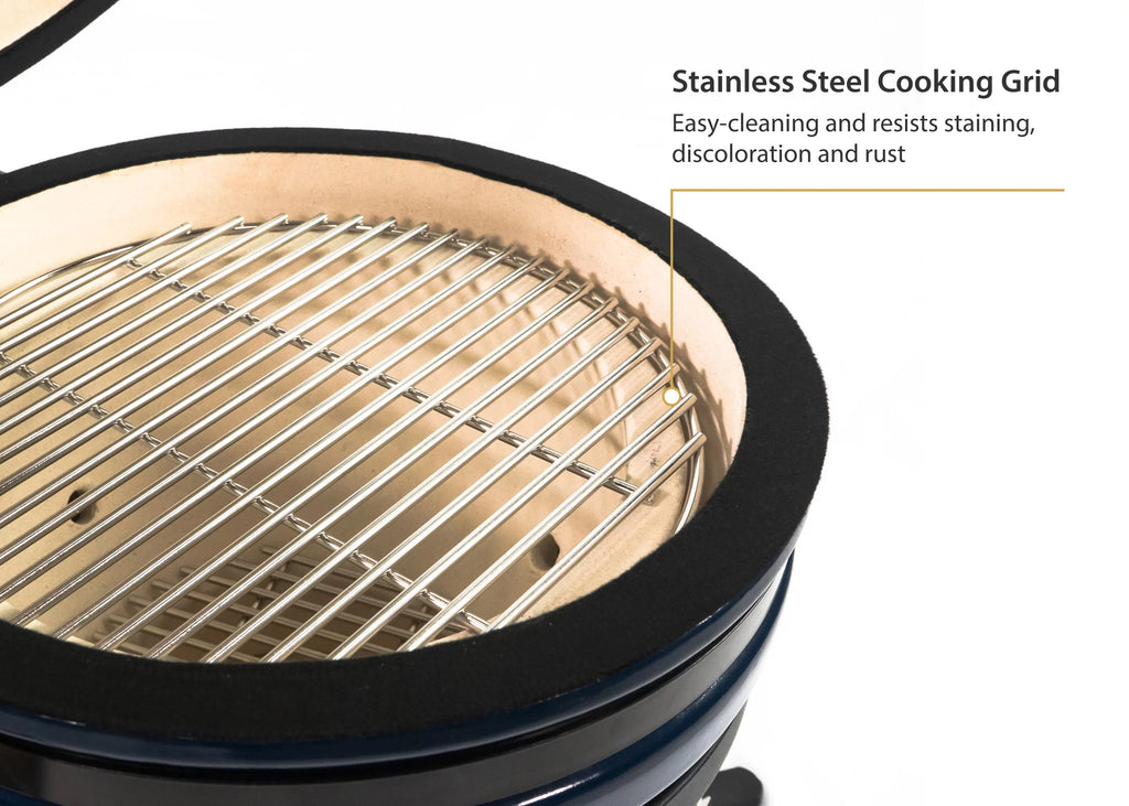 9.8-inch Ceramic Charcoal BBQ Grill with Thermometer and Stainless Steel Grate K66274