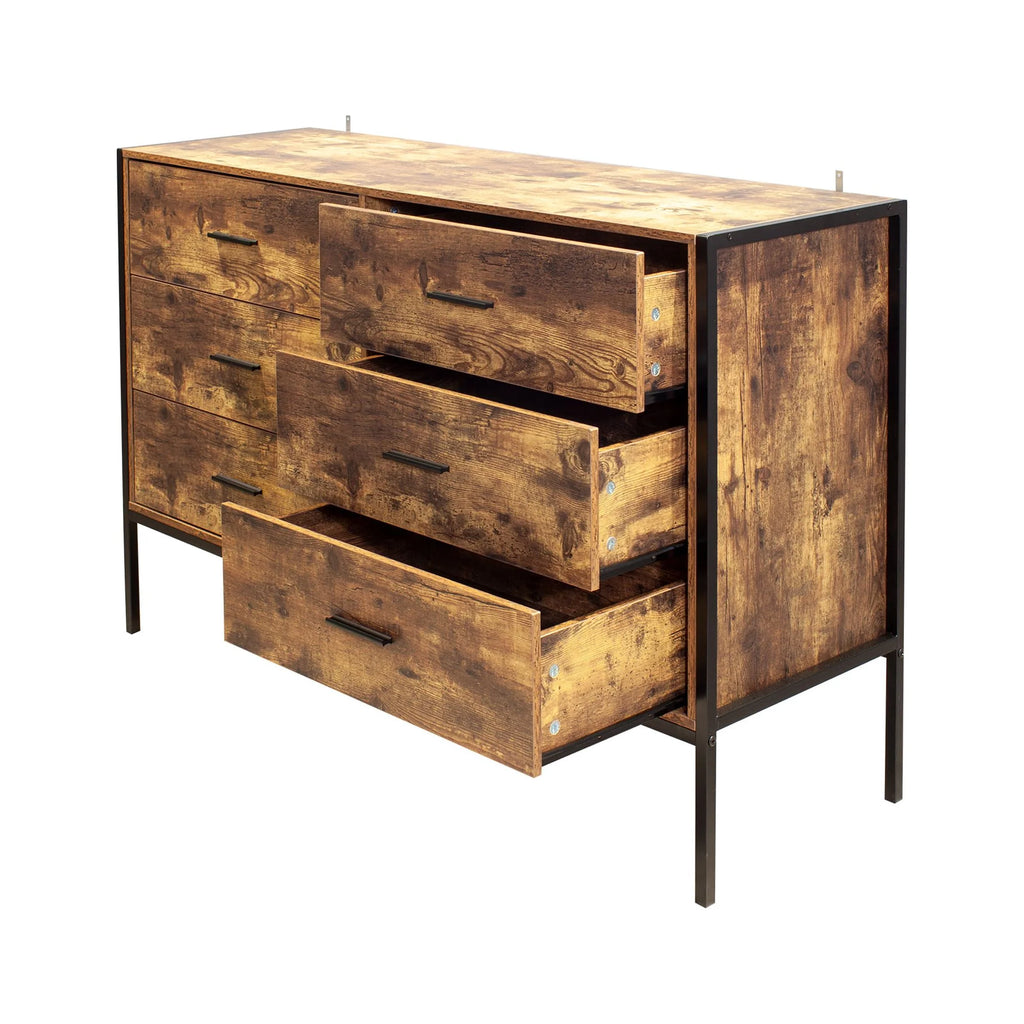 Rustic Brown 6 Drawer Wood Dresser S538