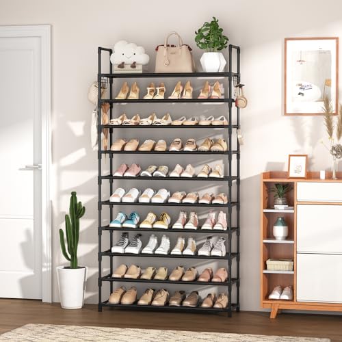 10 Tiers 50 Pairs Black Metal Shoe Rack Y359992