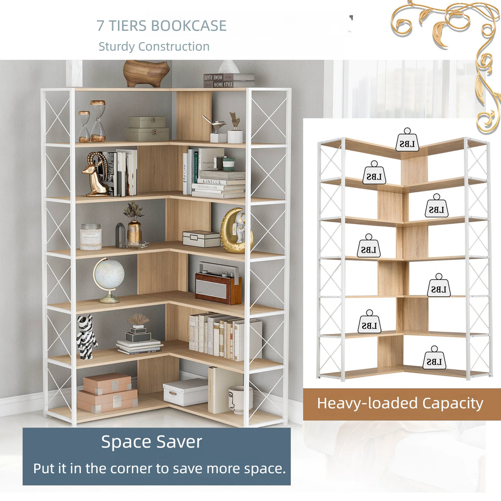 L-Shaped 7-Tier Bookshelf with Metal Frame C241
