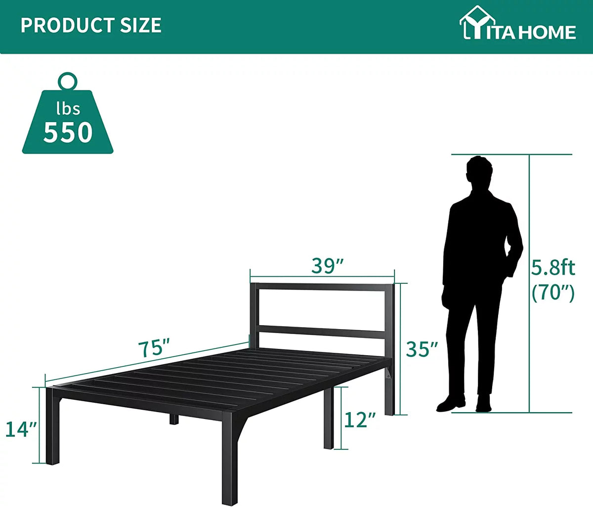 Twin Size Black Metal Bed Frame with Headboard G787