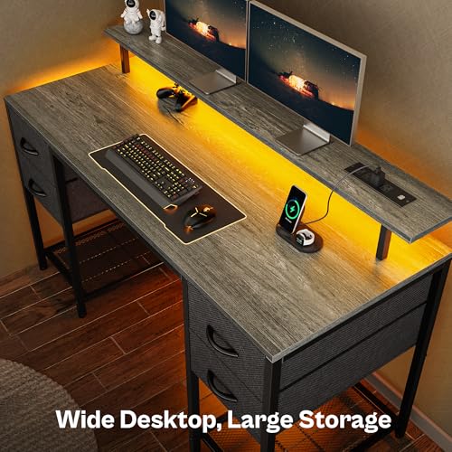 47 inch Computer Desk with 4 Drawers, LED Lights & Power Outlets, Black G471252
